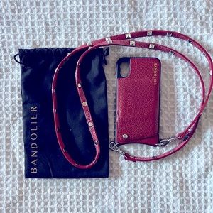 Bandolier Sarah Red silver phone case with strap and dust bag